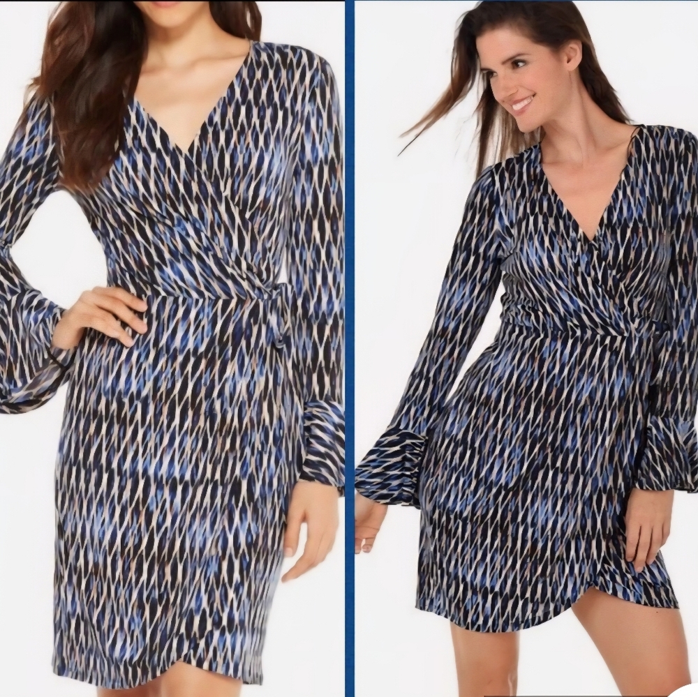 NWT London Times Patterned Faux Wrap Dress Size 10